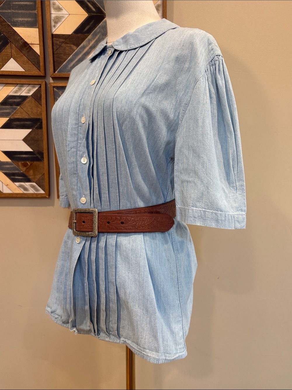 Vintage Ralph Lauren Blue Label Cotton Pleated Denim Button-Down Blouse size 8 - Picture 4 of 13